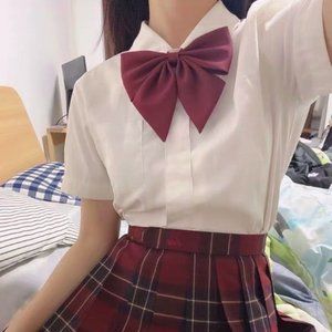 Cute Red Japanese School Girls JK Uniform Bow